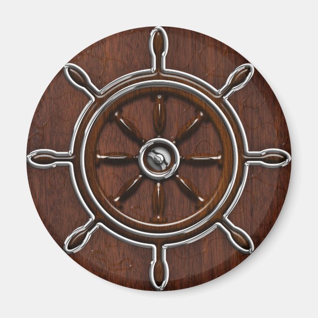 Nautical Mahogany Nautical Wheel Magnet (Vorne)
