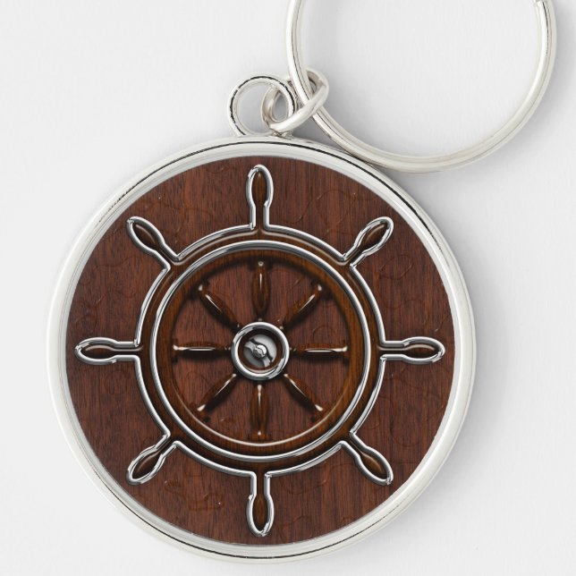 Nautical Mahogany Nautical Wheel Schlüsselanhänger (Vorne)