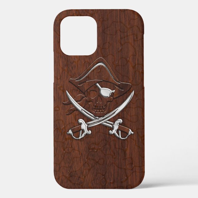 Nautical Mahogany Pirate Skull Steel Case-Mate iPhone Hülle (Rückseite)