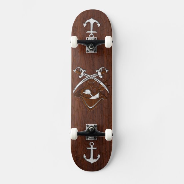Nautical Mahogany Pirate Skull Steel Skateboard (Vorderseite)
