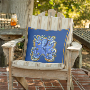 Nautical Marine Beach House Octopus Blue Elegant Kissen