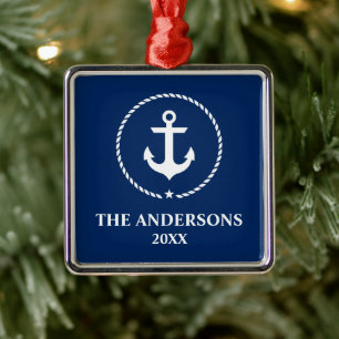 Nautical Marine Blue Anchor Name Year Ornament Aus Metall