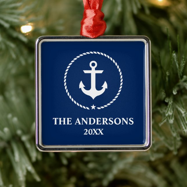 Nautical Marine Blue Anchor Name Year Ornament Aus Metall (Baum)