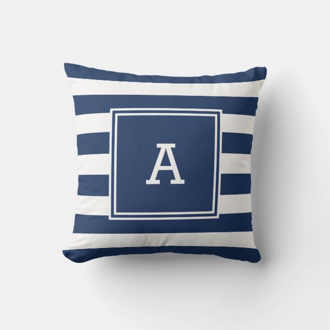 Nautical Marine gestreiftes Anfangskissen Kissen (Vorderseite)