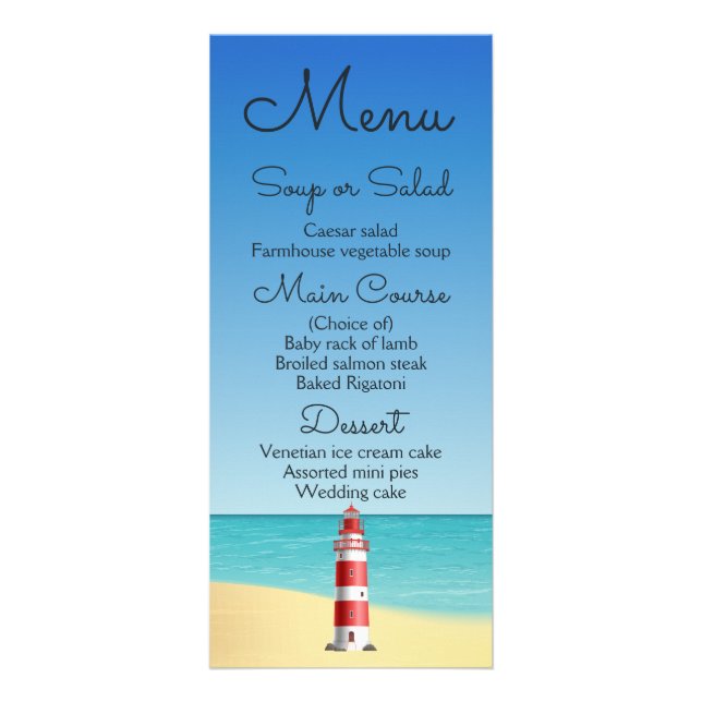 Nautical Menu Beach Wedding Lighthouse Ocean Werbekarte (Vorne)