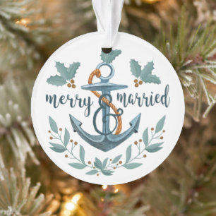 Nautical Merry und Verheiratetes Holly Berry Foto Ornament
