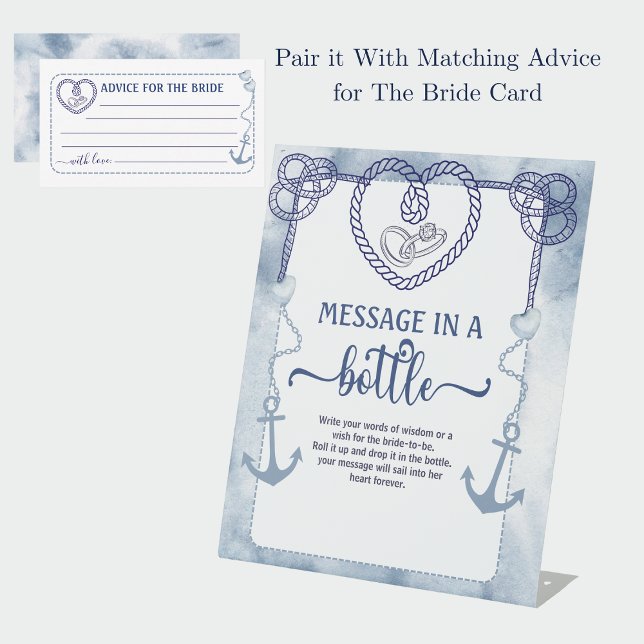 Nautical Message In A Bottle Bridal Shower Advice Sockelschild (Nautical Message In A Bottle Bridal Shower Advice Pedestal Sign)