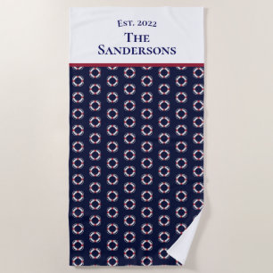 Nautical Modern Navy Blue Monogram Life Preserve Strandtuch