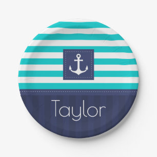 Nautical Modern Strike Ankerdesign Personalisiert Pappteller