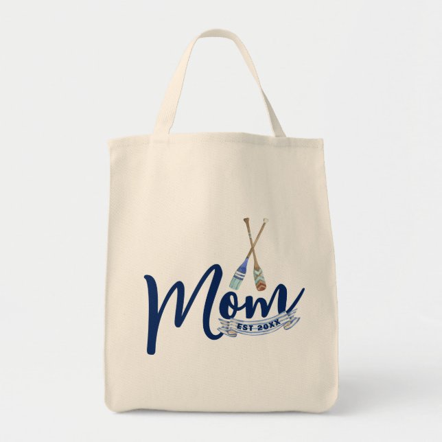 Nautical Mom Established Navy Blau Script-Tasche Tragetasche (Vorne)