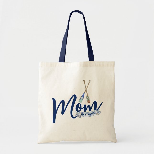 Nautical Mom Established Navy Blue Script Tote Bag Tragetasche (Vorne)