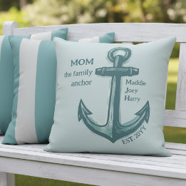 Nautical Mom Family Anchor Sea Green Heritage Kissen