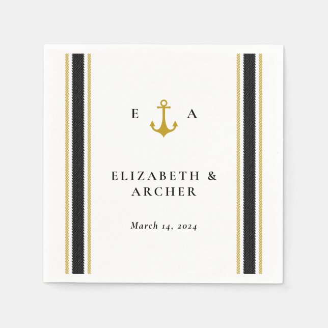 Nautical Monogram Wedding Cocktail Napkin Serviette (Vorderseite)