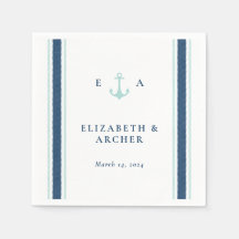 Nautical Monogram Wedding Cocktail Napkin