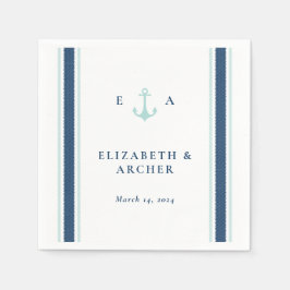 Nautical Monogram Wedding Cocktail Napkin Serviette