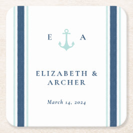 Nautical Monogram Wedding Cocktail Rechteckiger Pappuntersetzer