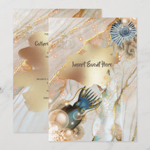 Nautical Muschel Tintenfisch Marmor Gold Aquarell  Einladung