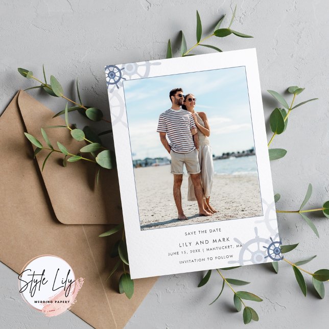 Nautical Nantucket Foto Elegante Hochzeit Save The Date (Von Creator hochgeladen)