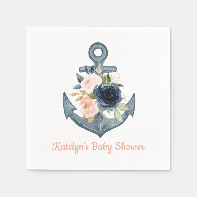 Nautical Napkin mit Blumenanker Serviette (Vorderseite)