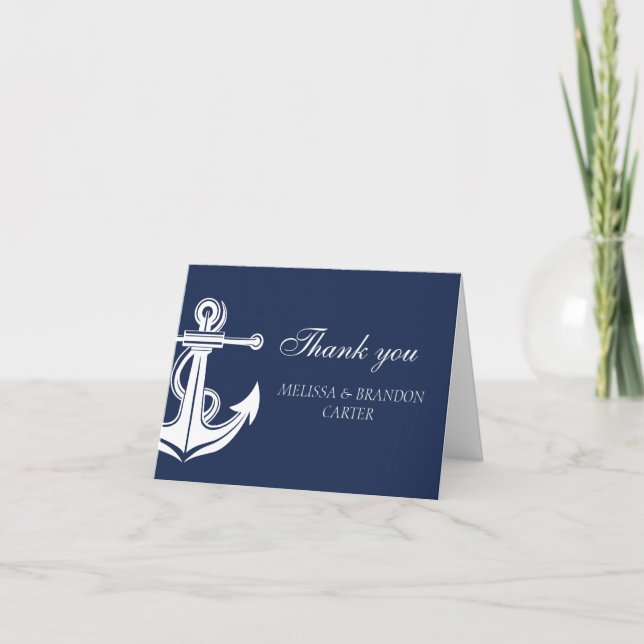 Nautical Navy Anchor Beach Hochzeit Vielen Dank Dankeskarte (Vorderseite)