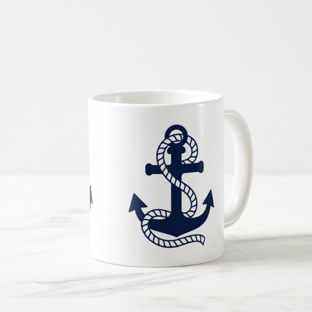 Nautical Navy-Anker {hole deine Farbe}-Tasse Kaffeetasse (VorderseiteRechts)