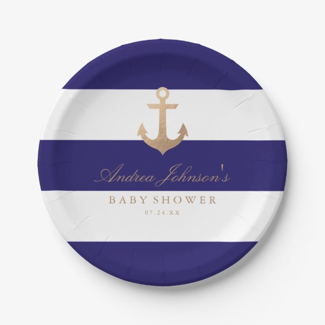 Nautical Navy Babydusche Pappteller (Vorderseite)