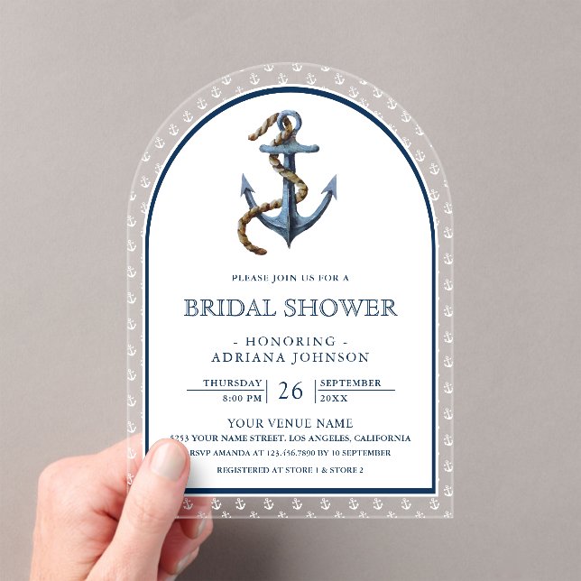 Nautical Navy Blue Anchor Arch Bridal Shower Acryleinladungen (Insitu (Handheld))