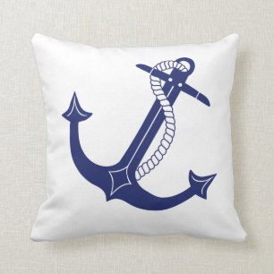 Nautical Navy Blue Anchor auf White Simple Kissen