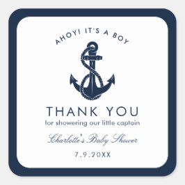 Nautical Navy Blue Anchor Baby Dusche Vielen Dank Quadratischer Aufkleber