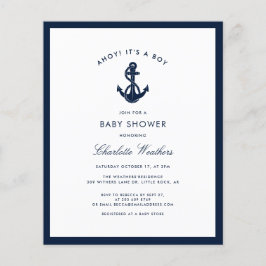 Nautical Navy Blue Anchor Baby Shower Einladung