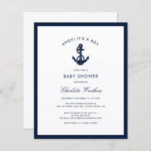 Nautical Navy Blue Anchor Baby Shower Einladung