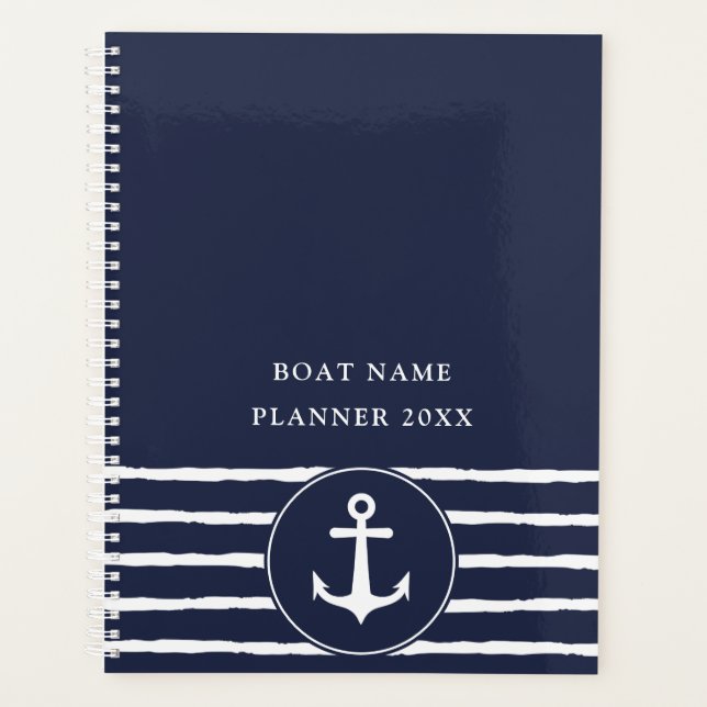 Nautical Navy Blue Anchor Boat Name 2023 Planer (Vorderseite)