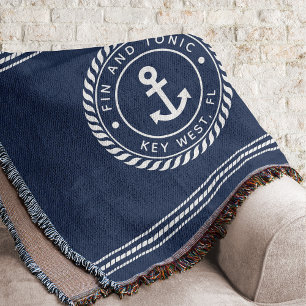 Nautical Navy Blue Anchor Boat Name Decke