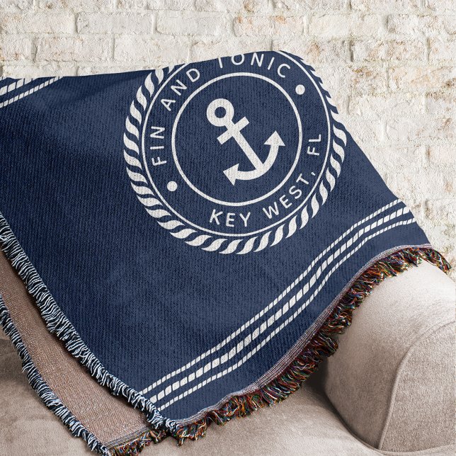 Nautical Navy Blue Anchor Boat Name Decke (Von Creator hochgeladen)