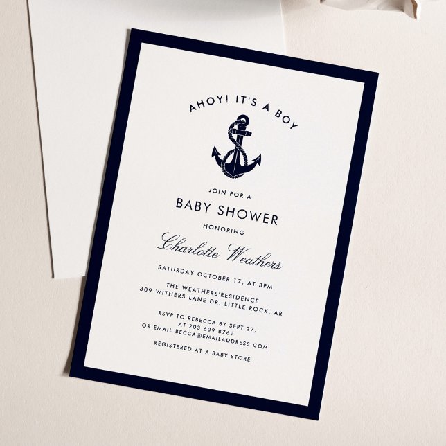 Nautical Navy Blue Anchor Boy Baby Shooter Einladung (Nautical Navy Blue Anchor Boy Baby Shower Invitation)