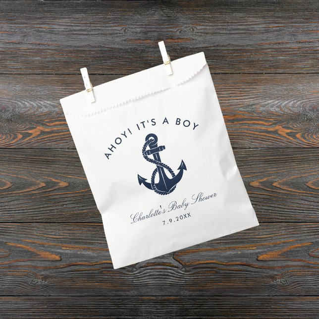Nautical Navy Blue Anchor Boy Baby Shooter Geschenktütchen (Nautical Anchor Navy Blue Boy Baby Shower Favor Bag)