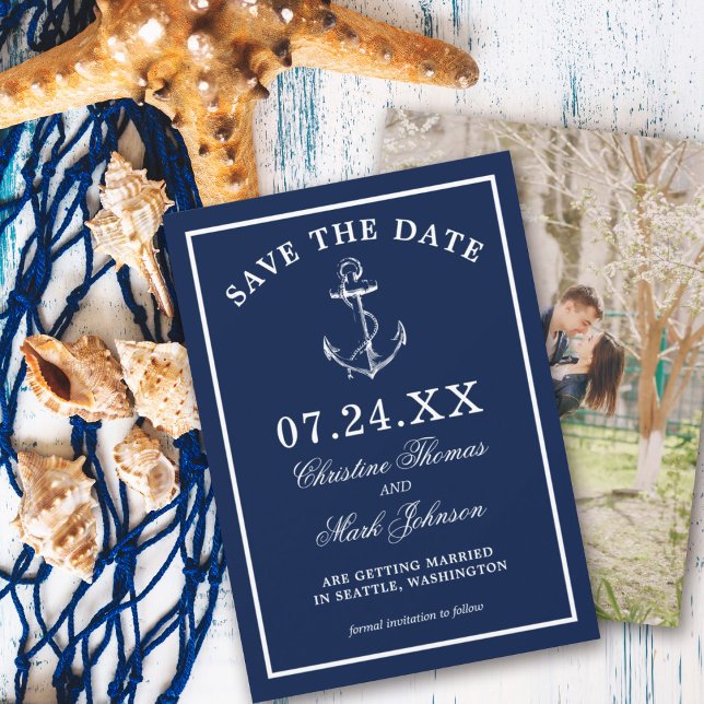 Nautical Navy Blue Anchor Classic Save the Date Einladung (Von Creator hochgeladen)