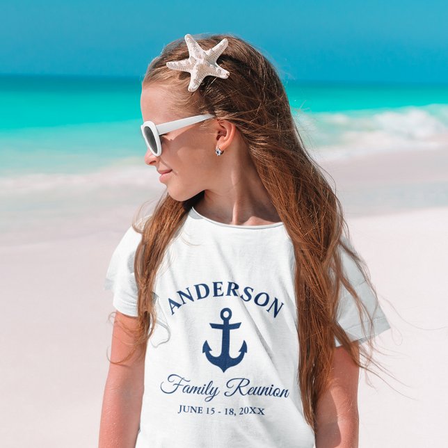 Nautical Navy Blue Anchor Family Wiedersehen Girl' T-Shirt (Customize to change text size. Choose from a variety of shirt colors and styles.)