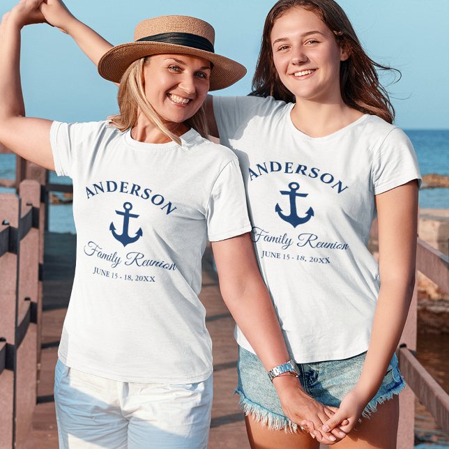 Nautical Navy Blue Anchor Family Wiedersehen Women T-Shirt (Customize to change text size. Choose from a variety of shirt colors and styles.)
