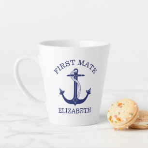 Nautical Navy Blue Anchor First Mate Add Name Milchtasse