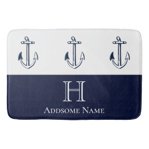 Nautical Navy Blue Anchor Küste Mit Monogramm Badematte