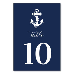 Nautical Navy Blue Anchor Moderne Elegante Hochzei Tischnummer