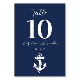 Nautical Navy Blue Anchor Moderne Elegante Hochzei Tischnummer