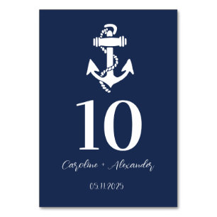 Nautical Navy Blue Anchor Moderne Elegante Hochzei Tischnummer