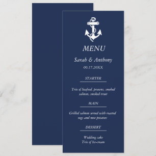 Nautical Navy Blue Anchor Modernes Hochzeitessen Menükarte