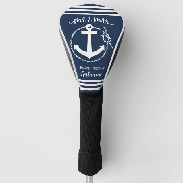 Nautical Navy Blue Anchor Mr. and Mrs. Golf Headcover (Vorderseite)