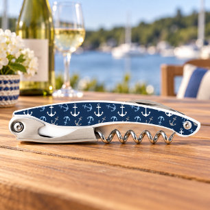 Nautical Navy Blue Anchor Pattern Kellnermesser