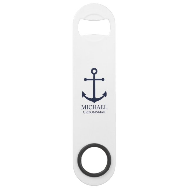 Nautical Navy Blue Anchor Personalized Groomsmen Speed Flaschenöffner (Vorderseite)
