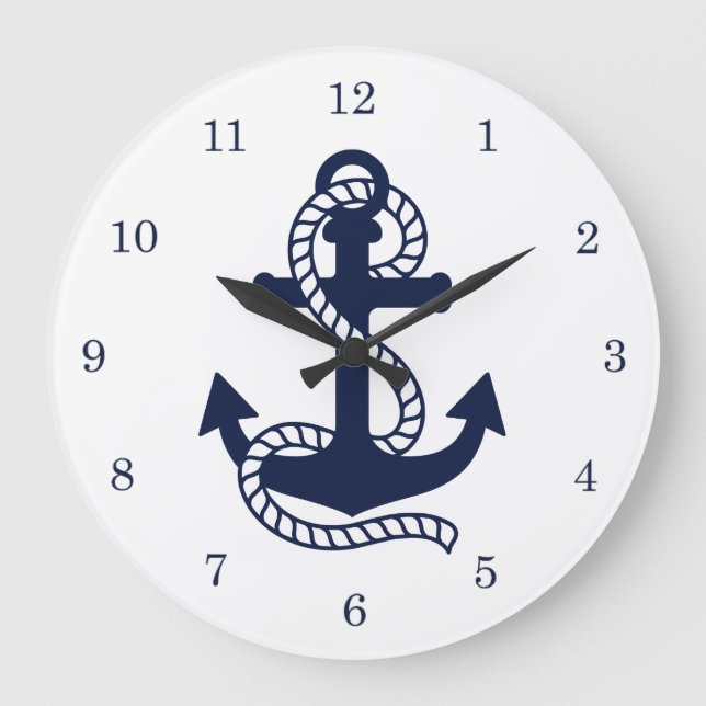 Nautical Navy blue Anchor {pick your color} Große Wanduhr (Vorderseite)