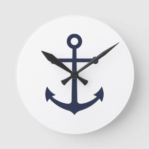 Nautical Navy Blue Anchor Runde Wanduhr